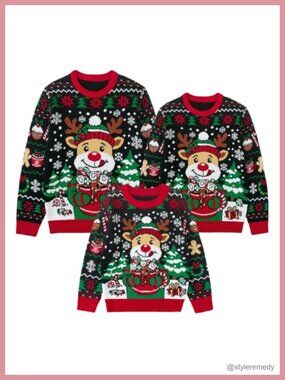 Family Matching Christmas Sweater Ugly Knitted Pullover Crew Neck Long Sleeve